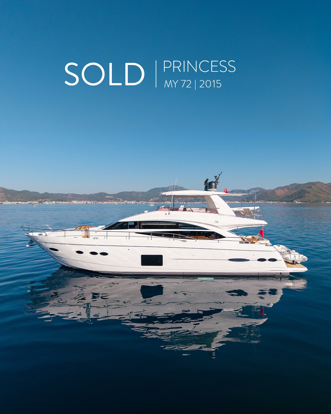 Princess 72 motor yacht (2015) sold with Lafortune Yachts representing the Seller, shown in side profile at sea.